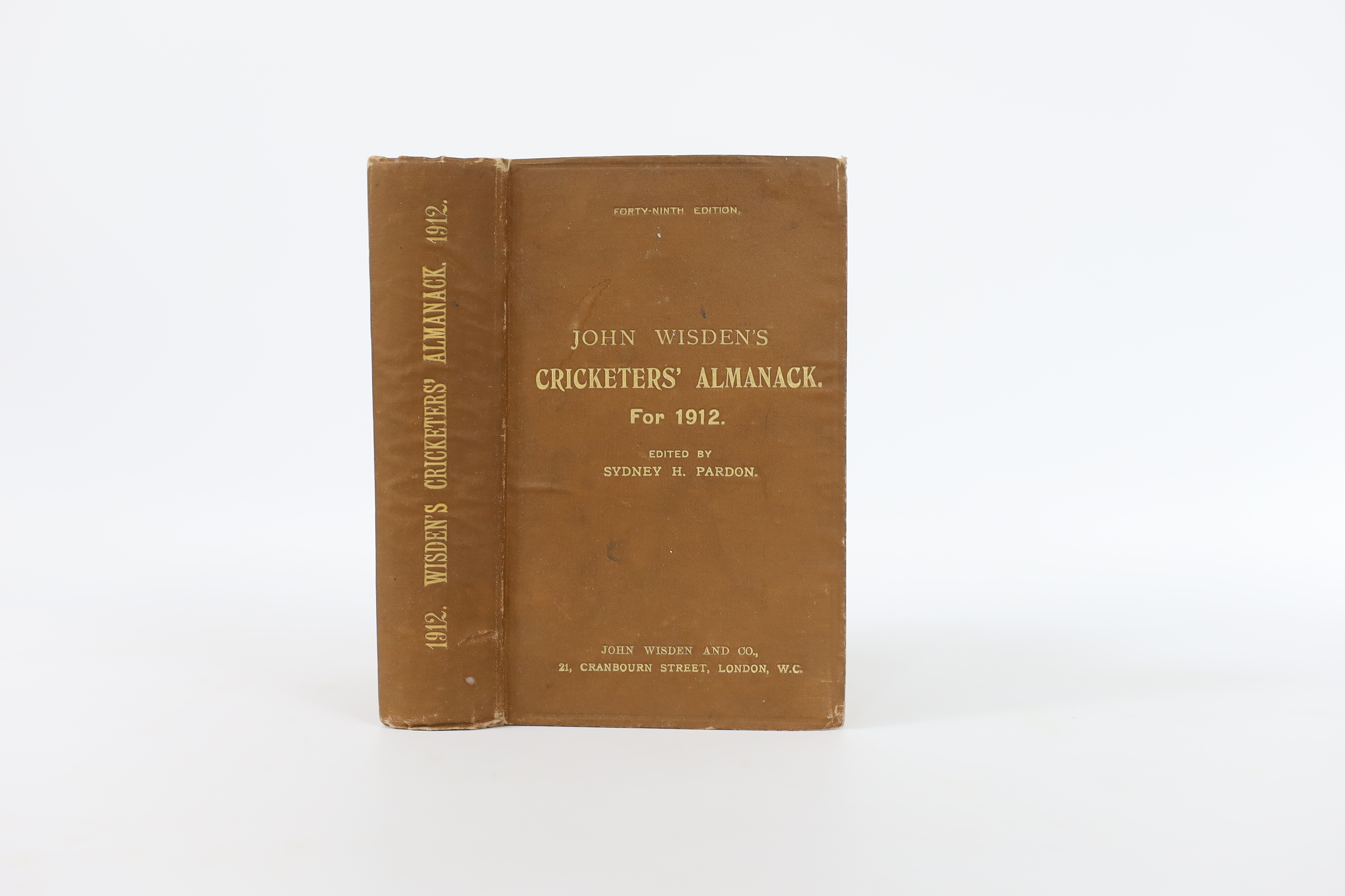 Wisden - John Wisden’s Cricketer’s Almanack for 1912, edited by Sydney H. Pardon, forty-ninth edition, 8vo, with tipped-in portraits of members of the M.C.C’s team in Australia, advertisements at beginning and end, origi